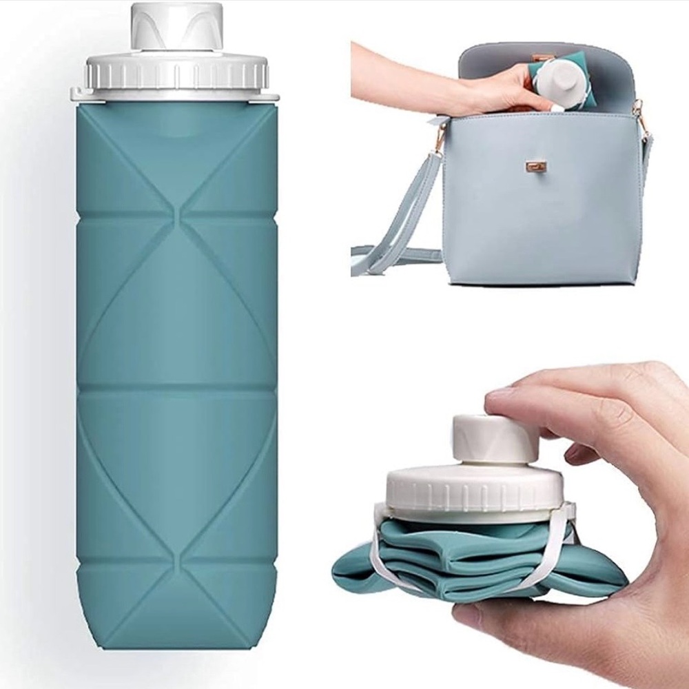 New Collapsible Leakproof Valve BPA Free Silicone Water Bottle - Teal 600 ml